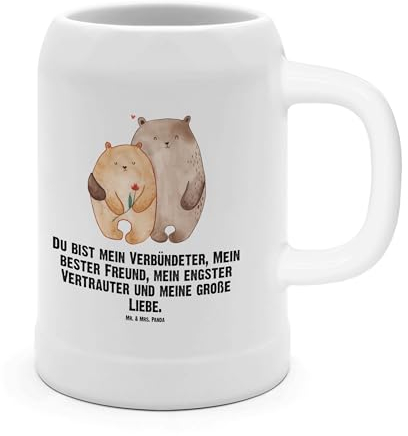 Mr. & Mrs. Panda Bierkrug Bären Liebe - Geschenk, Hocheitstag, Bierkrug Steingut, Blume, Heiraten, 500ml, Steinkrüge, Verheiratet, Partner, 5 l,
