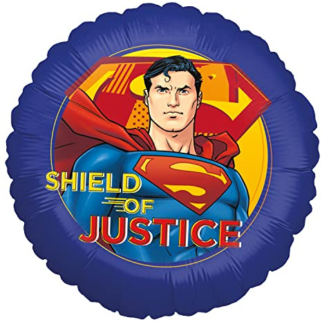 Party Factory Superman, runder Folienballon `Shield of Justice´, Ø45cm, blau, rot und gelb, Heliumballon zum Geburtstag