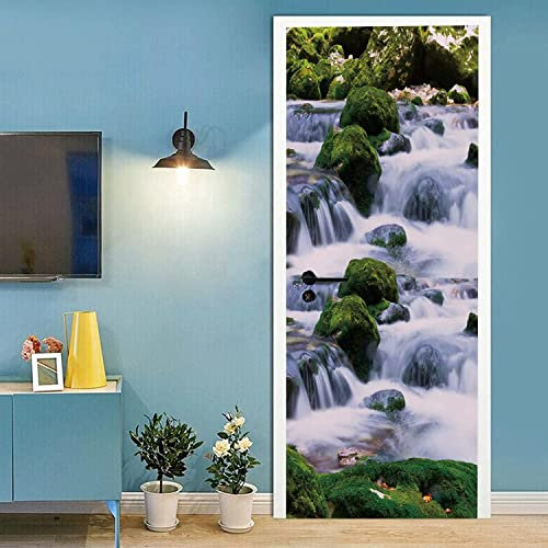 Türaufkleber Selbstklebendes Türbild 3D Wasserfall Stein Naturlandschaft 77 X 200 Cm Fototapete Türfolie Poster Pvc Wasserdicht Abnehmbare Wandbilder Für Schlafzimmer Bad Studio Büro - Foto Der Kinde
