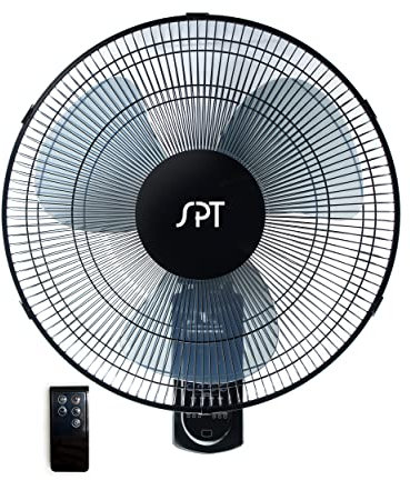 SPT SF-16W90 Ventilador de pared de 16 pulgadas en negro con control remoto, oscilación y temporizador (eléctrico con cable)