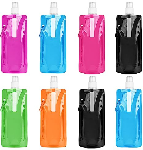 flintronic Vikbara vattenflaskor, 500 ml, vikbar drickflaska, återanvändbar BPA-fri vattenflaska, flexibel vikbar med klämma för utomhussport, resor, cykling, vandring, 8 stycken