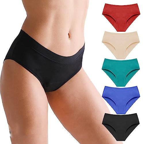 Auslaufsichere Unterwäsche,Inkontinenz-Slips,Wiederverwendbar, Waschbar,Damen-Periodenhöschen,5 Stück Auslaufsicher Taille Slips,Bequeme Baumwolle Wochenbett Unterhosen (Color : Multicolor, Size : 5