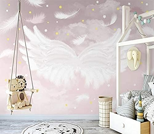 AGlitw Photo Wallpaper Nordic Hand-Painted Fantasy Feather Wings Starry Sky Mural Children's Room Interior Background Wall 3D Wallpaper-400x280cm