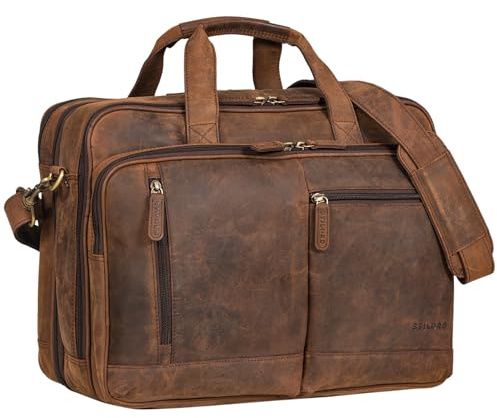 STILORD Arnold Geräumige Laptoptasche Leder 17.3 Zoll bis 19 Zoll Vintage Aktentasche Lehrertasche XXL Echtleder Große Arbeitstasche für Damen und Herren Farbe:zamora - braun