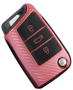 KUNIO Klapp Schlüsselhülle Passt für VW Golf 7 MK7 Tiguan Polo T-Cross Passt für Seat Leon Cupra Ateca Ibiza Passt für Skoda Fabia Octavia Schutzhülle TPU Autoschlüssel Schutz A Rosa