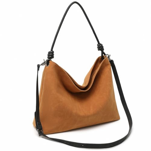 Miss Lulu Weiche Kunstleder-Tragetasche für Damen, große Kapazität, Tragegriff oben, Vintage-Wildleder, Hobo-Crossbody-Tasche für Arbeit, Schule, Freizeit, Reisen