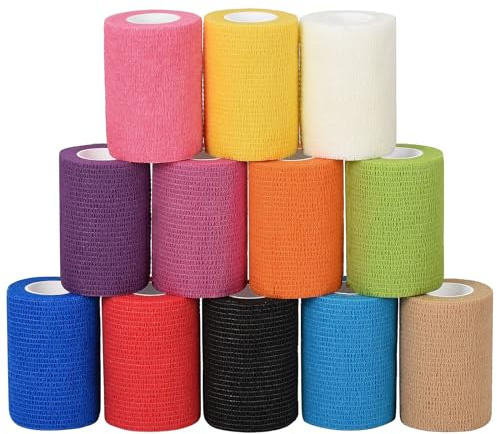 Sagafly 12 Rolls Self Adherent Cohesive Bandages 7.5cm x 4.5m Self Adherent Bandage Pet Vet Wrap for Dogs Horses Self Adhesive Bandage Wrap Elastic Sports Tape for Wrist Ankle
