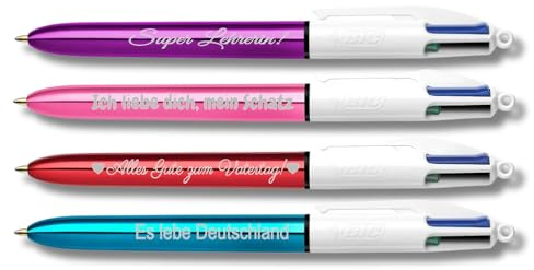 KDO 3D BIC Kugelschreiber, 4 Farben, glänzend, personalisierbar, nützliches Geschenk für Büro, Schule, personalisierbar, 1 stück (1er Pack)