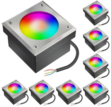 ledscom.de 8x LED gatsten NEOLUM för utomhusbruk, IP67, kantig, 10 x10cm, inkl. GX53 RGB-lampa, 670lm, Smart Home