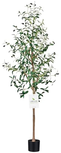 Leflos 180cm Indoor Olivier réaliste, Arbres artificiels pour l'intérieur Seulement, avec Tronc Vivant, Branche Ajustable et Olives dodues, 1-pièce