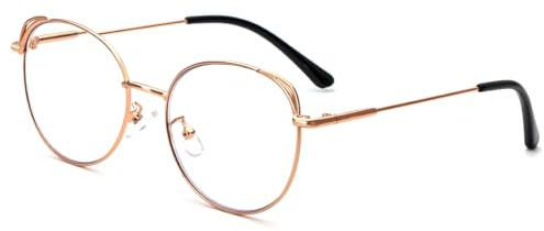 MMOWW Blaulichtfilter Lesebrille Damen Herren, Runde Metall Frame Retro Blockieren Blaulicht Computerbrille Mode Brille (Rose Gold, +1.5)