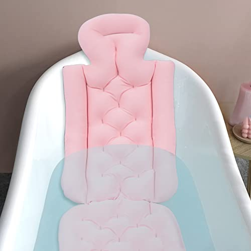 Full Body Bath Pillow for Bathtub, Bath Pillows for Tub Full Body Mat Quick Drying Washable Ergonomic Headrest Cushion Detachable Spa Bath Prevent Slipping Cushion Long with Suction Cups (Blue)