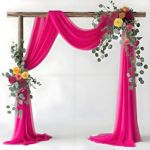 Magtowne Hot Pink Wedding Arch Draping Fabric 2 Panel 29 X 20FT, Drapery Panels for Wedding Ceremony Party Ceiling Decoration