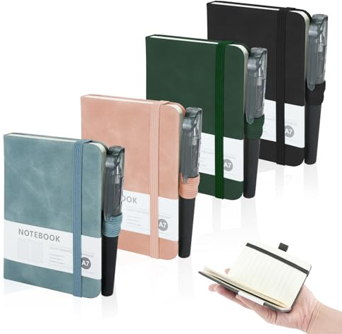 Mulaibdin 4 Pezzi Taccuino Tascabile, Quaderno Appunti Piccolo, Block Notes Piccoli con Penna, Taccuino A7 Righe con Elastico, Mini Taccuini Tascabili per Scolastiche,Ufficio,Diari, 200 Pagine