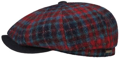 Stetson Hatteras Check Flatcap Herren Herbst Winter Made in EU blau-rot M (56-57 cm)