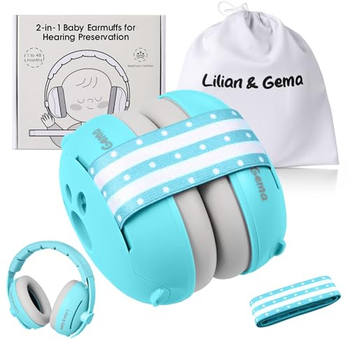 Lilian&Gema Gehörschutz Baby - 2-in-1 Baby Kopfhörer Lärmschutz 25dB - Kinder Ohrenschützer Lärm Verstellbares Kopfband - Kopfhörer Babys Lärmschutz für Babys bis 48 Monate - Hörschutz Kinder Blau