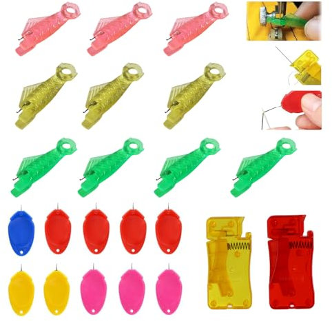 Nadel Nadelöhr Einfädler Set - 22 Stück Automatischer Nadeleinfädler zum Handnähen, Kunststoff Einfädelhilfe de Nadeln, Näharbeiten Kreuzstich Handmaschine Werkzeug für DIY Sticken Einfädelwerkzeug