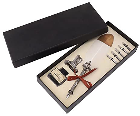 Jenngaoo Federkiel Set, Handgefertigtes Federkiel Tintenset, Vintage Kalligraphie Stift Set, Antikes Dip Federkiel, Kalligraphie Stifte, Federstift Set für Damen und Herren, zum Schreiben