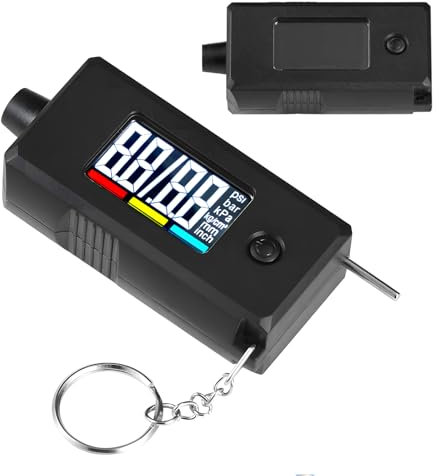 2 in 1 Digital Tyre Pressure Gauge and Tyre Tread Depth Gauge, Accurate Checker with Large Backlight LCD Display & Key Ring for Car Truck Bike, up to 120 PSI & 15mm