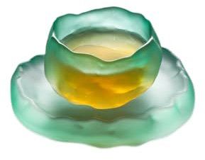 Tazza da sake Liuli dal design giapponese, tazza da tè e bicchiere da whisky con sottobicchiere a forma di loto, in vetro sfumato per scotch, bourbon, espresso, cocktail, per bar di casa, cerimonie