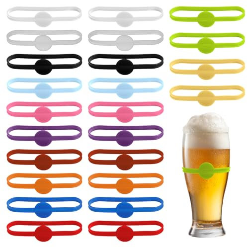 Annlpoy 24 pezzi segnabicchieri per calici segna bicchieri acqua segna calici da vino pennarelli per vetro, in silicone, riutilizzabile, per cocktail party, bar e decorazioni di festa