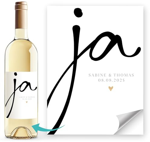 Weinetiketten Weinflaschenetiketten personalisiert Wunschnamen Datum Hochzeit Schriftzug Ja SpecialMe® Weiss unisize