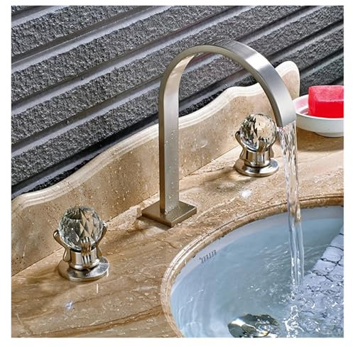 Rubinetto caldo e freddo a tre fori doppia maniglia installazione da appoggio lavabo lavabo gru rubinetto(Nickel)
