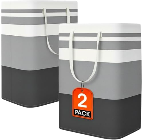 Nesrefyn 2 Pack Large Laundry Baskets – Waterproof Collapsible Laundry Hamper with Easy Carry Handles,Laundry Bags for Room, Bedroom, Bathroom, College Dorm, Storage and organization (Grey, 2 x 75L)