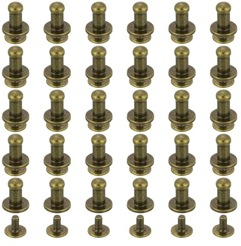 sourcing map 60Pcs 5mm Chicago Screws Round Head Button Leathercraft Rivets for DIY Leather Crafting Decoration Handbag Shoes Belt Repair, Bronze