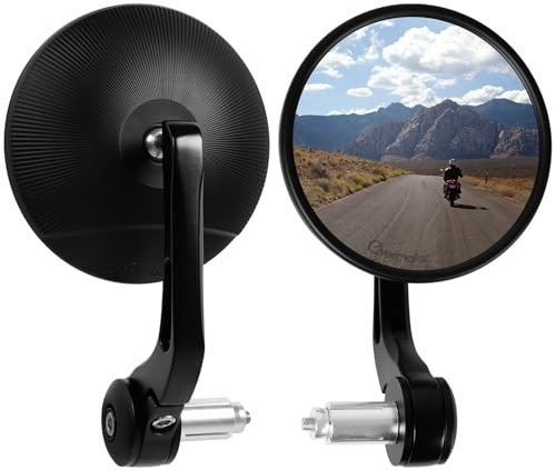 evermotor Lenkerendenspiegel E geprüft, 360° Motorrad Spiegel, 102mm Runde Lenkerendenspiegel, für Quad Roller ATV Moped Scooter, Schwarz, 2 Stück