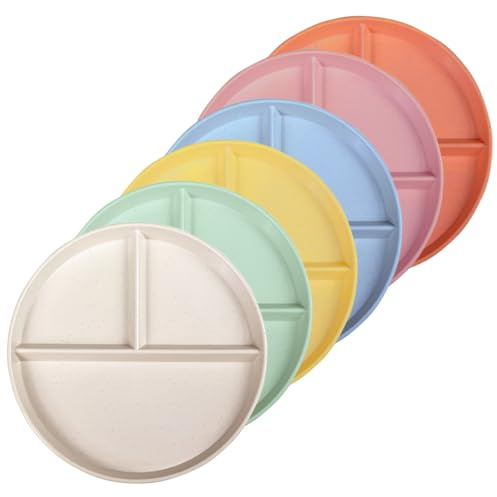 WANBY Geteilte Platten 6Stück 23cm Kunststoff Teller-Set mit Trennungen