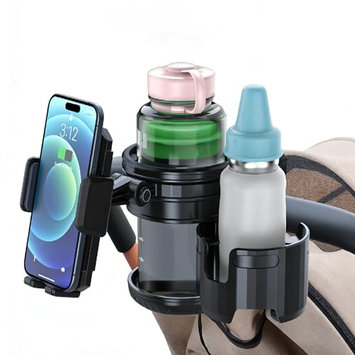 Supporto per cellulare 3 in 1 per passeggino, universale, con supporto regolabile per telefono, doppio portabicchieri per deambulatori, sedia a rotelle, adatto alla maggior parte delle donne, Uppababy