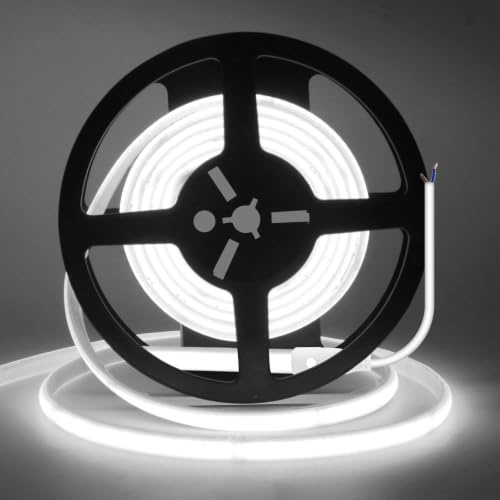 Wisada 220V Neon Streifen Selbstklebend Innen, Schnitt alle 10cm, 2-adrig Anschluss an AC 230V COB LED Band, 240LEDs/m Flexible Superhell LED Lichtband für Weihnachten(Kaltweiß,50m)