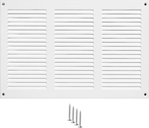 Grille d’Aération Métal 300x200 mm Blanche – Grille de Ventilation Rectangulaire pour Mur et Plafond – Couvercle de Ventilation pour Systèmes HVAC, Extraction et Entrée d’Air