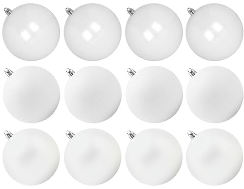Benjia Weihnachtskugeln Groß Aussen, Dekokugel Wetterfeste Riesen Große Gross XXL Outdoor Draußen Draussen Kunststoff Weihnachtskugel Christbaumkugeln Kugeln Weihnachten (10cm/12STK, Weiß)