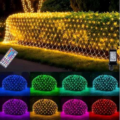 HEYCOLOR Net Lights Christmas Outdoor Mesh Decorations, 14.8x4.9ft 240 LED Multi Colored Blanket Xmas Lights Outside Decor Waterproof with 9 Modes, Timer for Bushes Shrubs Hedge Trees Grass
