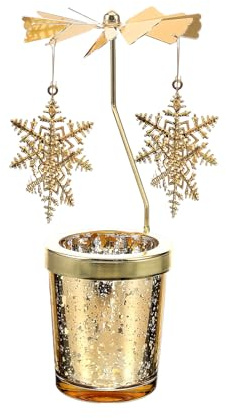 Windlicht Karussell, Teelichthalter Karussell-Golden, Heimdekoration | Weihnachtliches Windlicht, Rotierender Kerzenhalter (Ohne Kerzen), für Weihnachten,Geschenke (Schneeflocke)