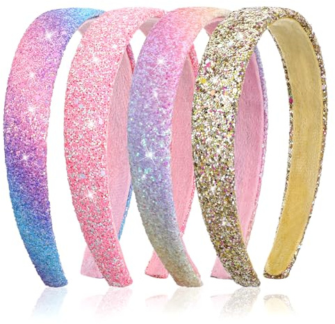 4 st pannband för flickor kvinnor glitter regnbåge pannband glitter rosa regnbåge vit glittrande paljett pannband söt bling pannband för flicka pannband hårtillbehör fest semester