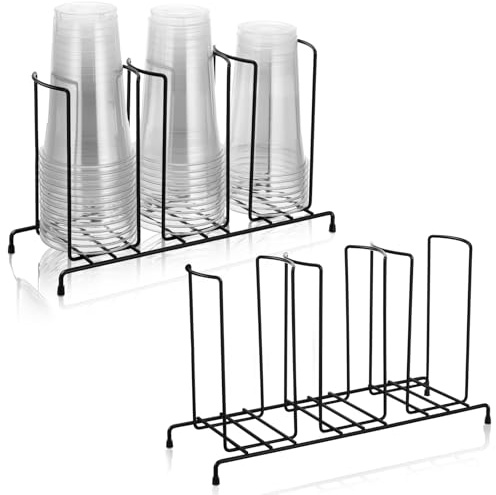 Maxdot 2 Pcs Coffee Cup Organizers 14.2 x 8.5 x 5 Inch Wire Rack Coffee Cup and Lid Holder Black Iron Lid Dispenser Countertops Station Organizer for Kitchen Storage Essentials(3 Section)