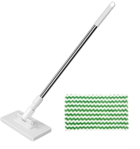 HanOaki Balai à poussière avec tampons jetables réutilisables et manche de 99 cm conçu pour le nettoyage des sols humides et secs (1 balai + 1 chiffon)