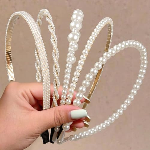5 Stück Weißer Perlen Haarreif Braut Haarreifen Damen Elegant Haarreif Hairband Women Haaraccessoires Frauen Hair Band Hochzeit Haarbands Haarschmuck Kurze Haare Dekorative Haarbänder Headband
