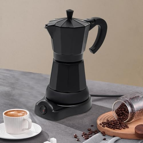 FROPIJ Caffettiera elettrica & caffettiera per caffè Moka Pot da 480 W | 300 ML | con base riscaldante | per casa, feste, bar, ufficio