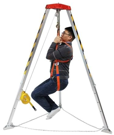 Kit de trépied de sauvetage rétractable en aluminium avec treuil de 1200/1800/1 179,3 kg, support de levage portable pour la construction, l'exploration et les opérations de sauvetage de tête de puits