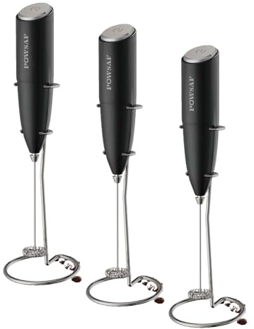 POWSAF Espumador de Leche, Batidor Leche Espuma con Soporte, 13000 RPM, Espumadera de Electrico, Batidora para Café, Latte, Cappuccino, Negro (Paquete de 3)