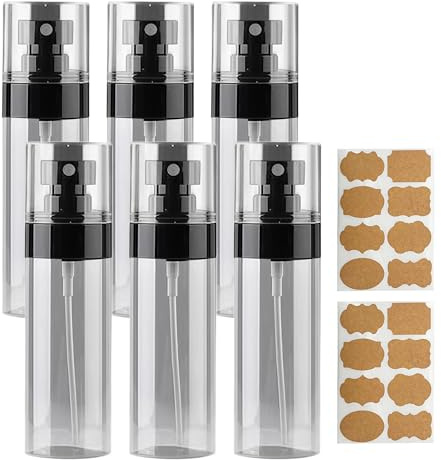 Chmejia 6 st. sprayflaskor små 50 ml sprayflaska uppdatera munstycke fin dimma spridaren plast tomma sprayflaskor för fyllning för alkohol kosmetika parfym transparent svart