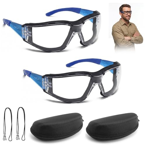 Dexpally 2-Pack Anti-Fog Safety Goggles with Case & Lanyard, Protective Goggles for Adults, Anti-Scratch Protection Professional Eyewear for DIY, Lab, Grinding, Chainsaw - Men & Women