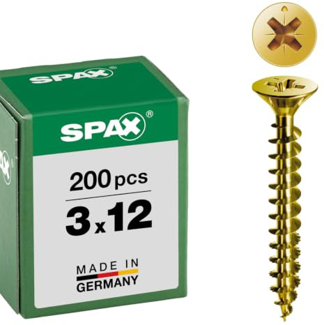 SPAX Universalschraube, 3,0 x 12 mm, 200 Stück, Kreuzschlitz Z1, Senkkopf, Vollgewinde, 4CUT, YELLOX A2L, gelb verzinkt, 1081020300123