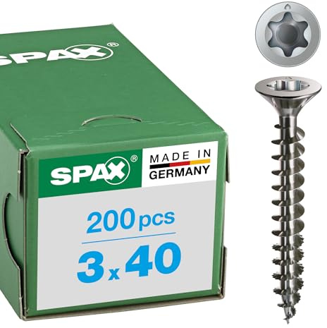 SPAX Universalschraube aus Edelstahl rostfrei A2, 3,0 x 40 mm, 200 Stück, T-STAR plus, Senkkopf, Vollgewinde, S-Spitze, 1197000300403
