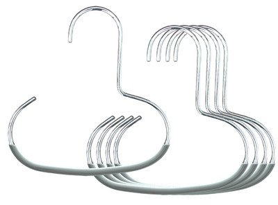Mawa Scarf, Shawl, Belt, and Accessory Organizer, Non-Toxic Metal Hanger with Grip Coating, Easy Access Open Hook, Model G-1 Space Saving Design, Set of 5, Silver