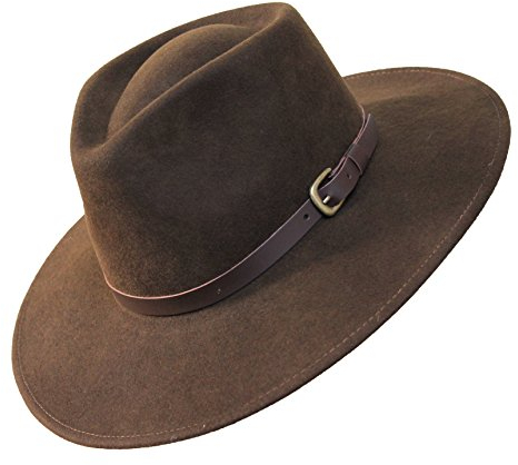B&S Premium Lewis - Fedora Hut mit breiter Krempe - 100% Wollfilz - wasserfest - Lederband - 56cm Dunkelbraun